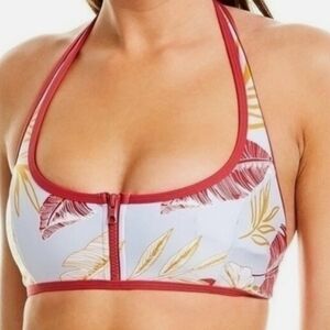 L Space Floral Halter Bikini Top with Zipper